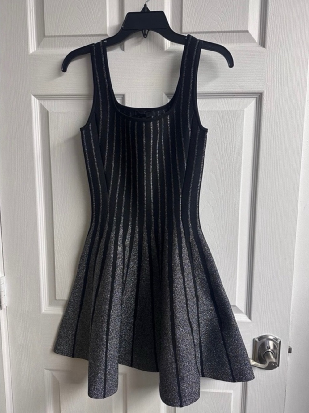 Maje Sleeveless Black & Silver Fit-and-Flare Dress